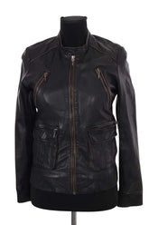 Blouson Maje Marron en Cuir, taille S - Seconde Main