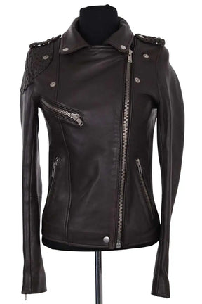 Blouson Maje Marron en Cuir, taille S - Seconde Main