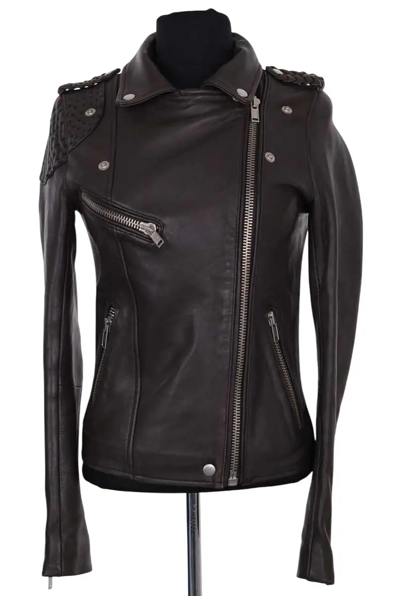 Blouson Maje Marron en Cuir, taille S - Seconde Main