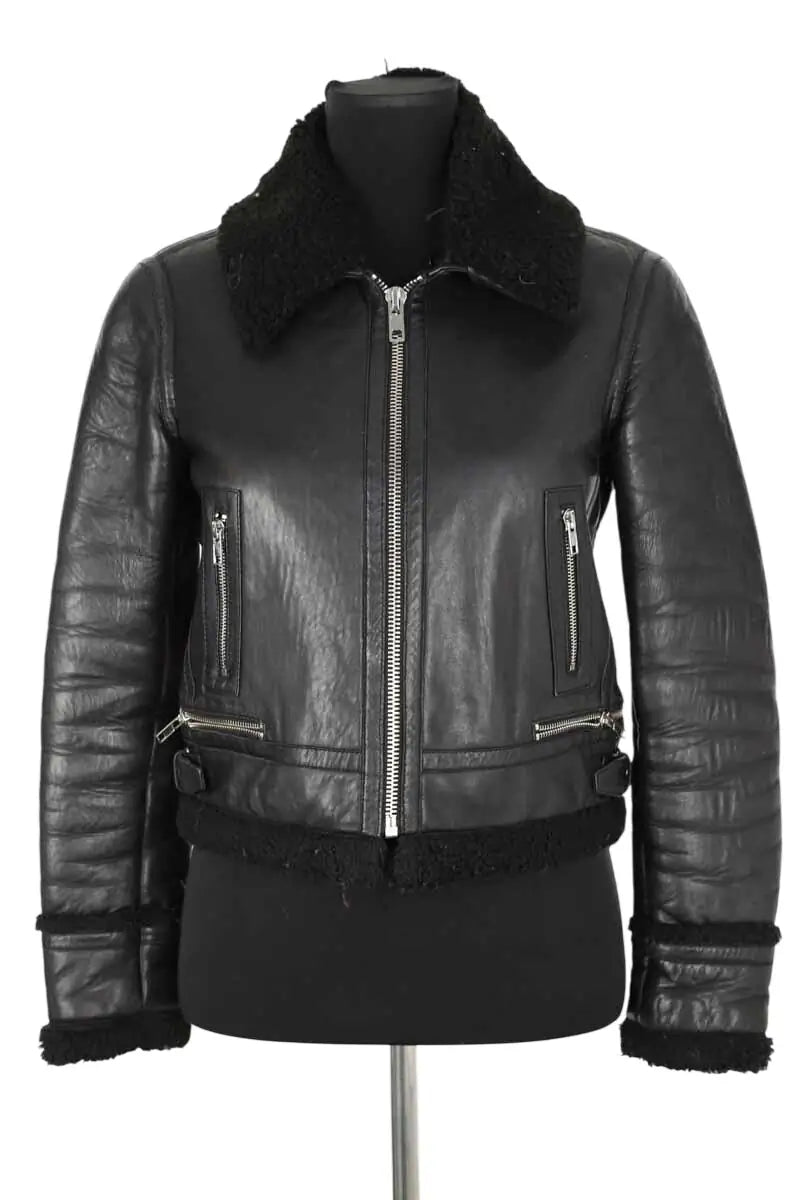 Blouson Maje Noir en Cuir, taille S - Seconde Main