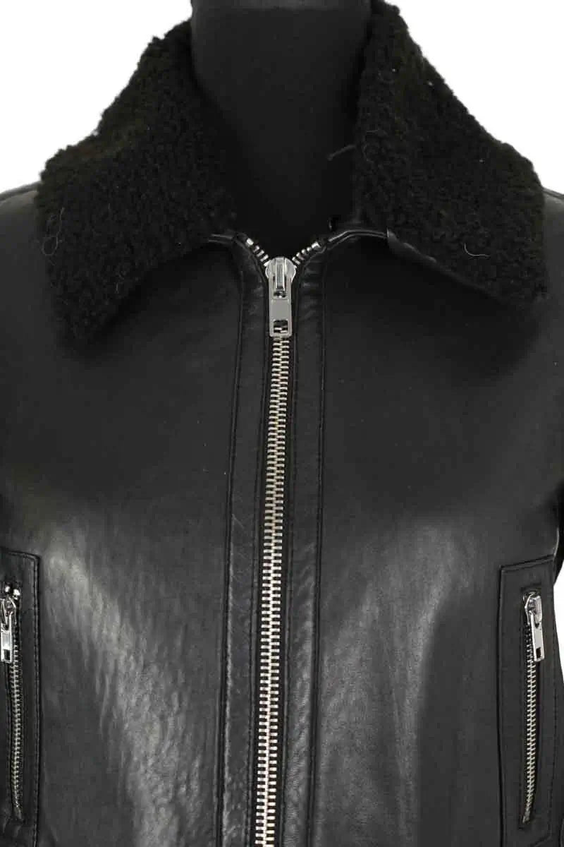 Blouson Maje Noir en Cuir
