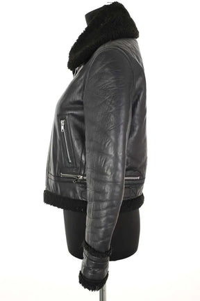 Blouson Maje Noir en Cuir