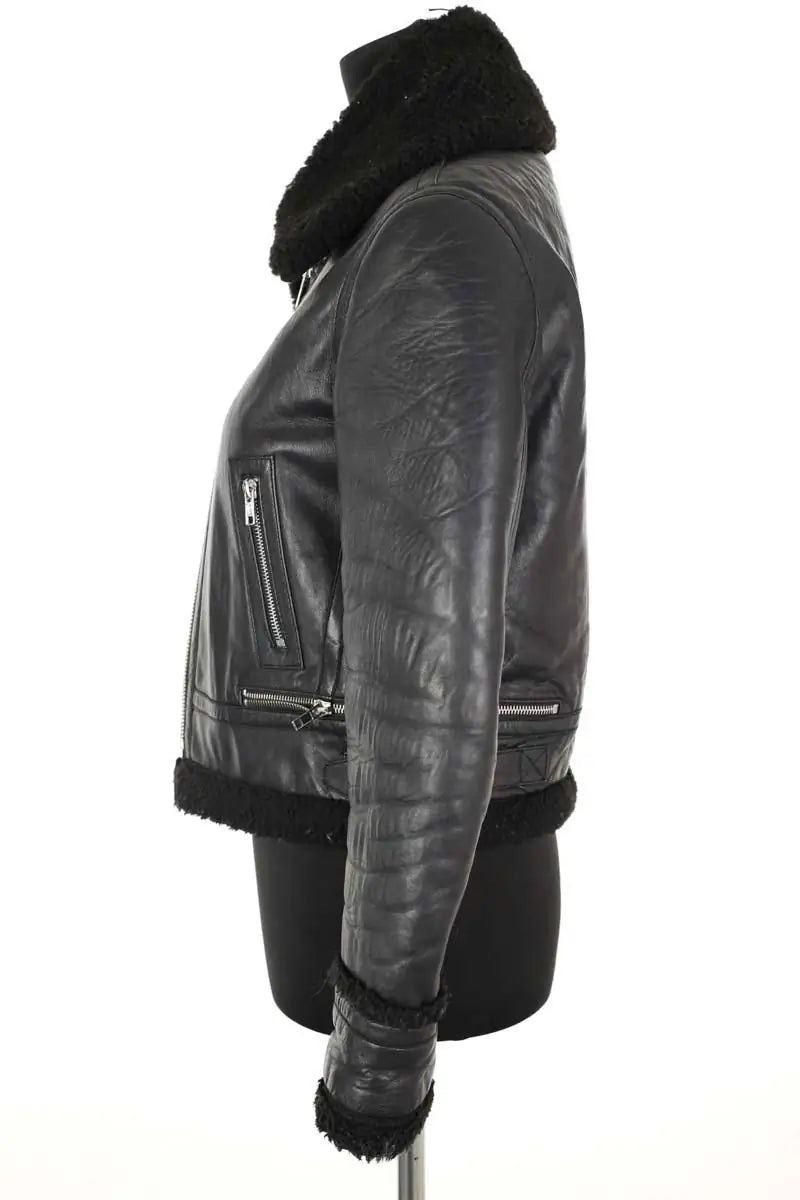 Blouson Maje Noir en Cuir