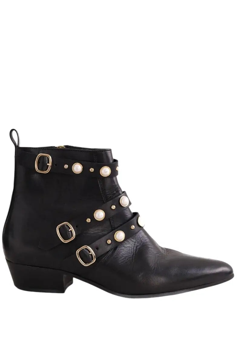 Boots à boucles Claudie Pierlot Noir en Cuir, taille 40 - Seconde Main