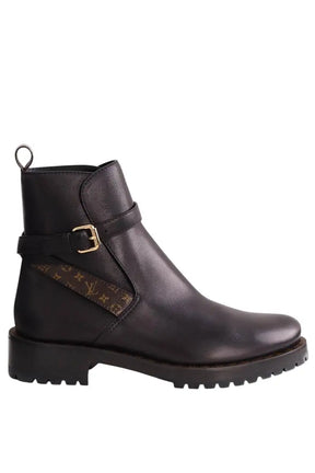 Boots à boucles Louis Vuitton Discovery Flat Noir en Cuir, taille 37 - Seconde Main