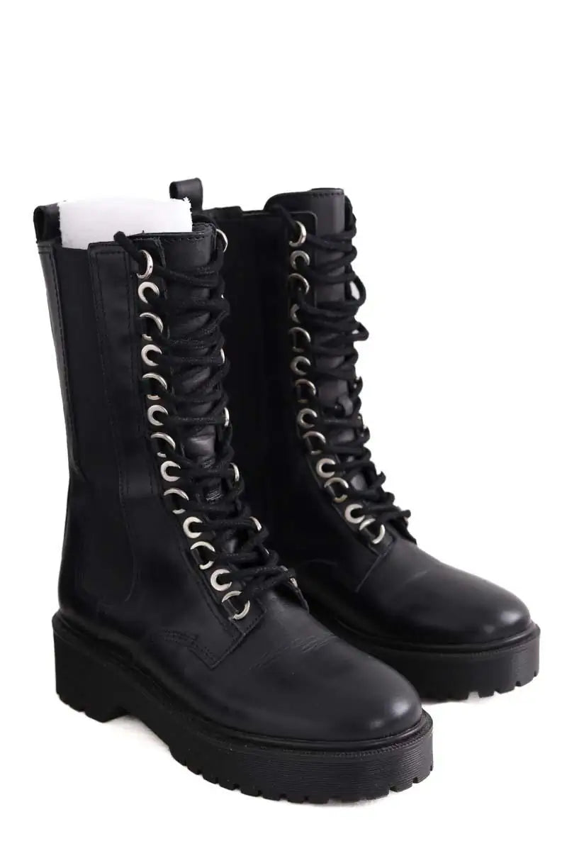 Boots à boucles Maje Noir en Cuir
