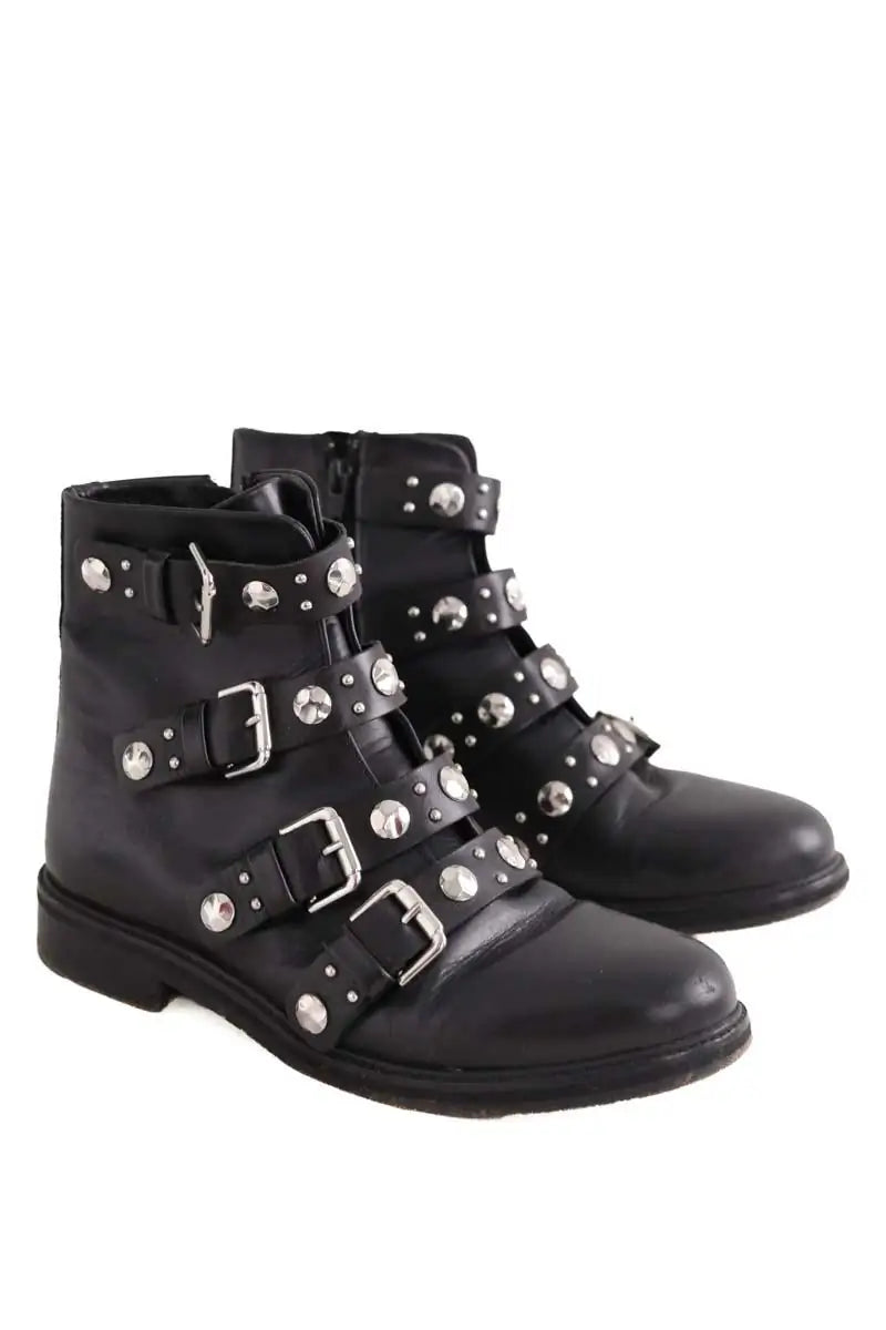 Boots à boucles Maje Noir en Cuir