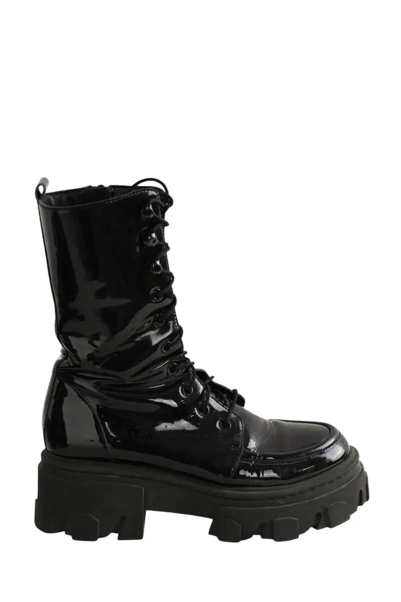 Boots à lacets The Kooples Noir en Cuir verni, taille 38 - Seconde Main