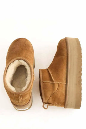 Boots fourées Ugg Classic Ultra Mini à plateforme Camel en Daim