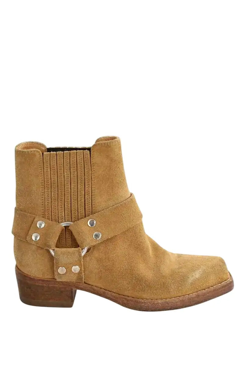 Boots motardes RE/DONE Camel en Daim, taille 36 - Seconde Main