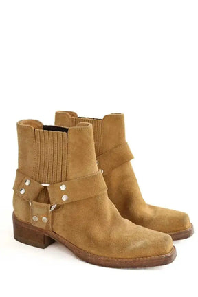 Boots motardes RE/DONE Camel en Daim