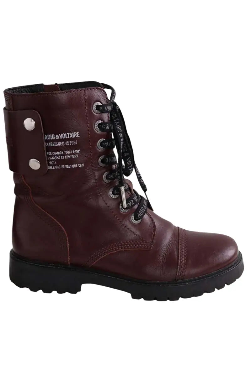Boots motardes Zadig & Voltaire Bordeaux en Cuir, taille 37 - Seconde Main
