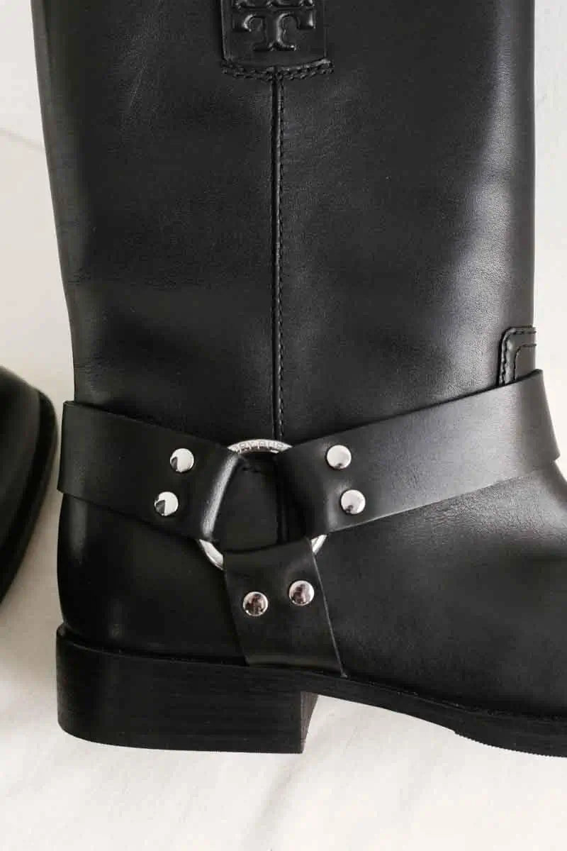 Boots Tory Burch Double T moto boot Noir en Cuir
