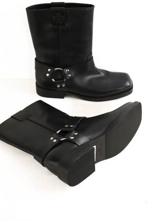 Boots Tory Burch Double T moto boot Noir en Cuir