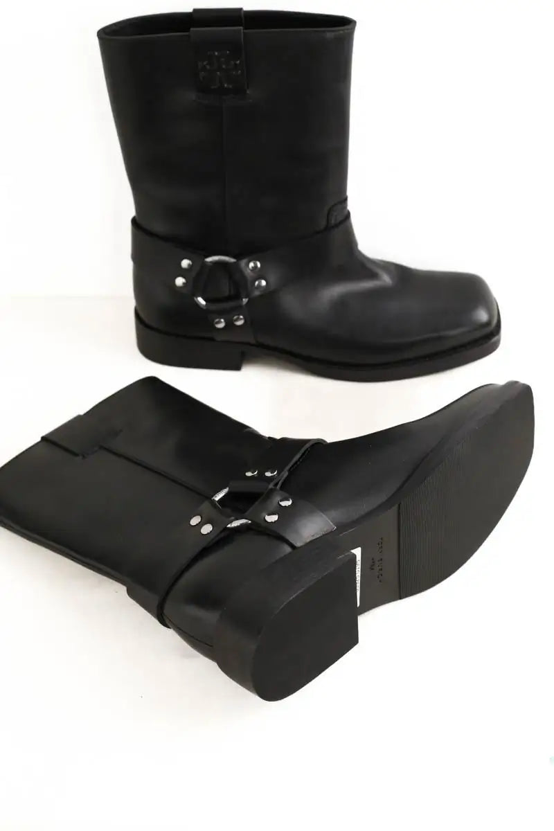 Boots Tory Burch Double T moto boot Noir en Cuir