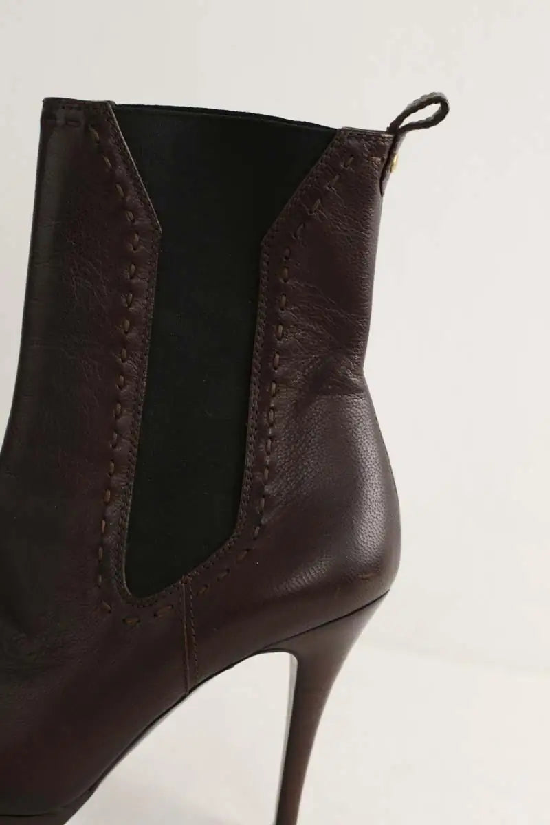 Boots Yves Saint Laurent Marron en Cuir