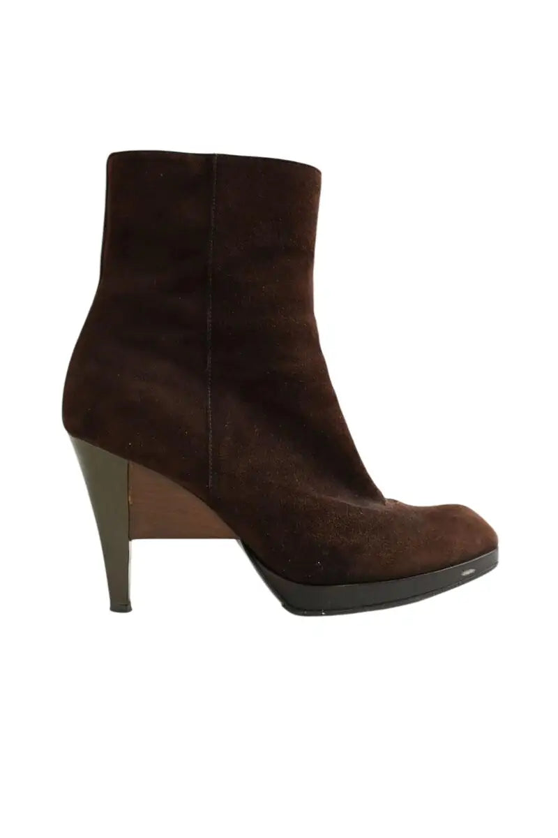 Boots Yves Saint Laurent Marron en Daim, taille 38 - Seconde Main