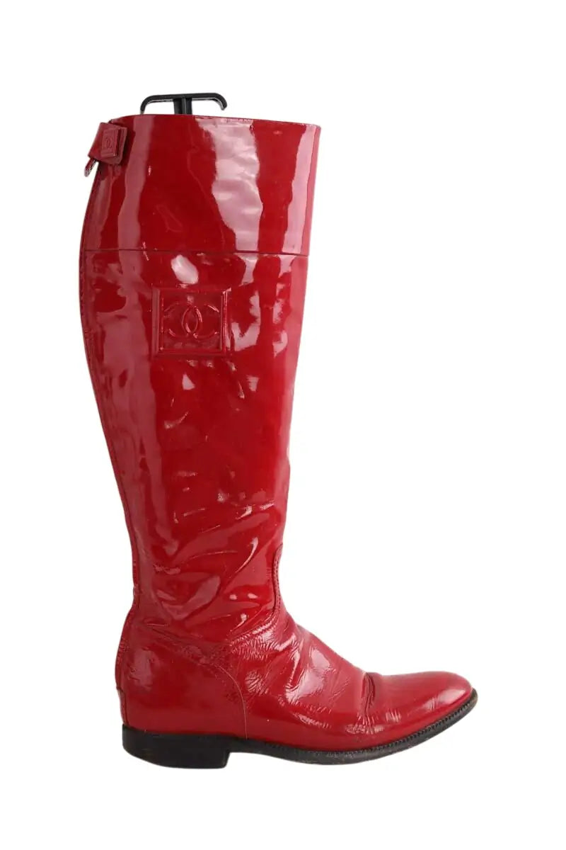 Bottes Chanel Rouge en Cuir verni, taille 38 - Seconde Main