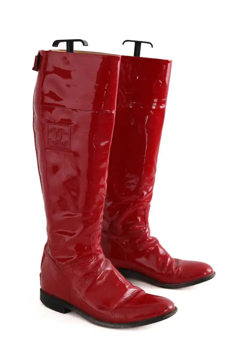 Bottes Chanel Rouge en Cuir verni