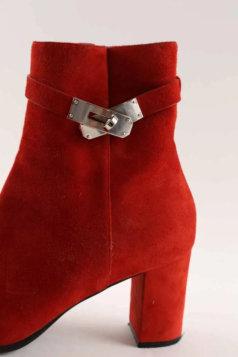 Bottes Hermès Rouge en Daim
