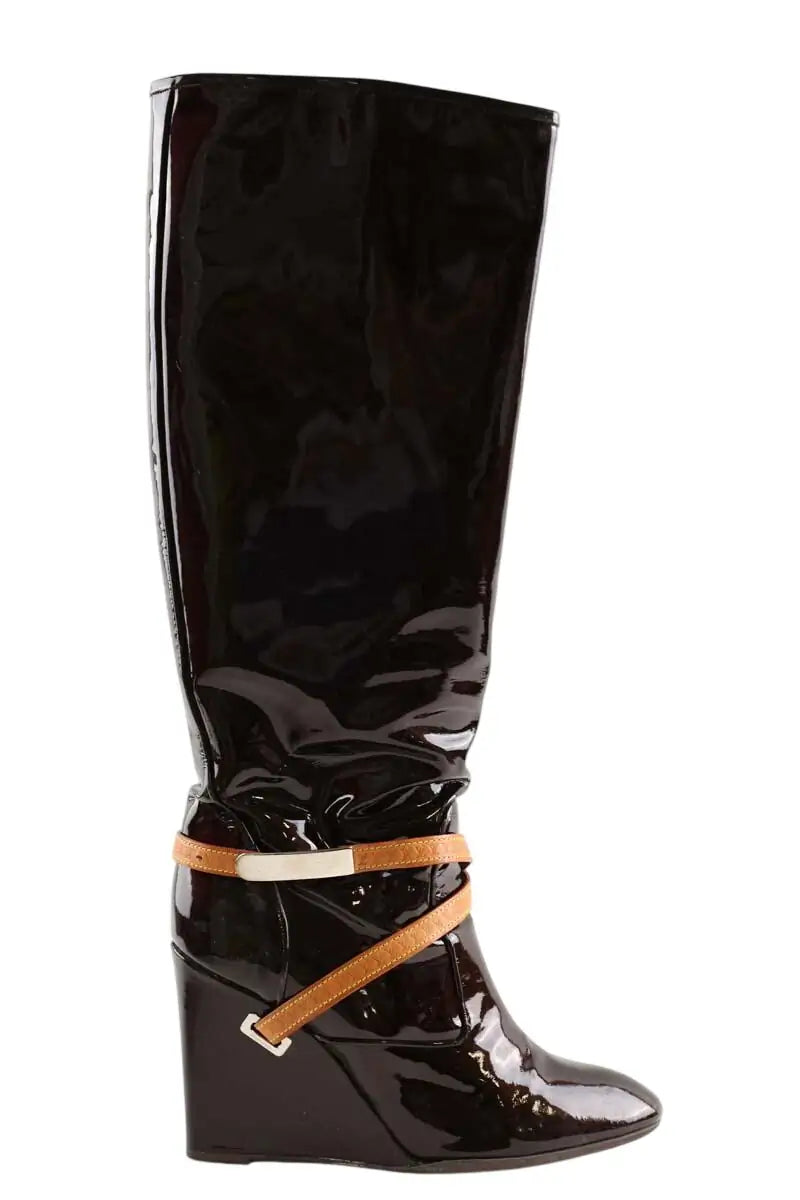 Bottes Louis Vuitton Marron en Cuir verni, taille 40 - Seconde Main