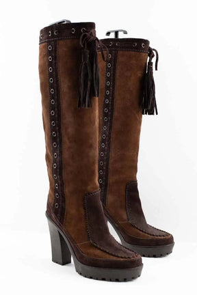 Bottes Yves Saint Laurent Marron en Daim