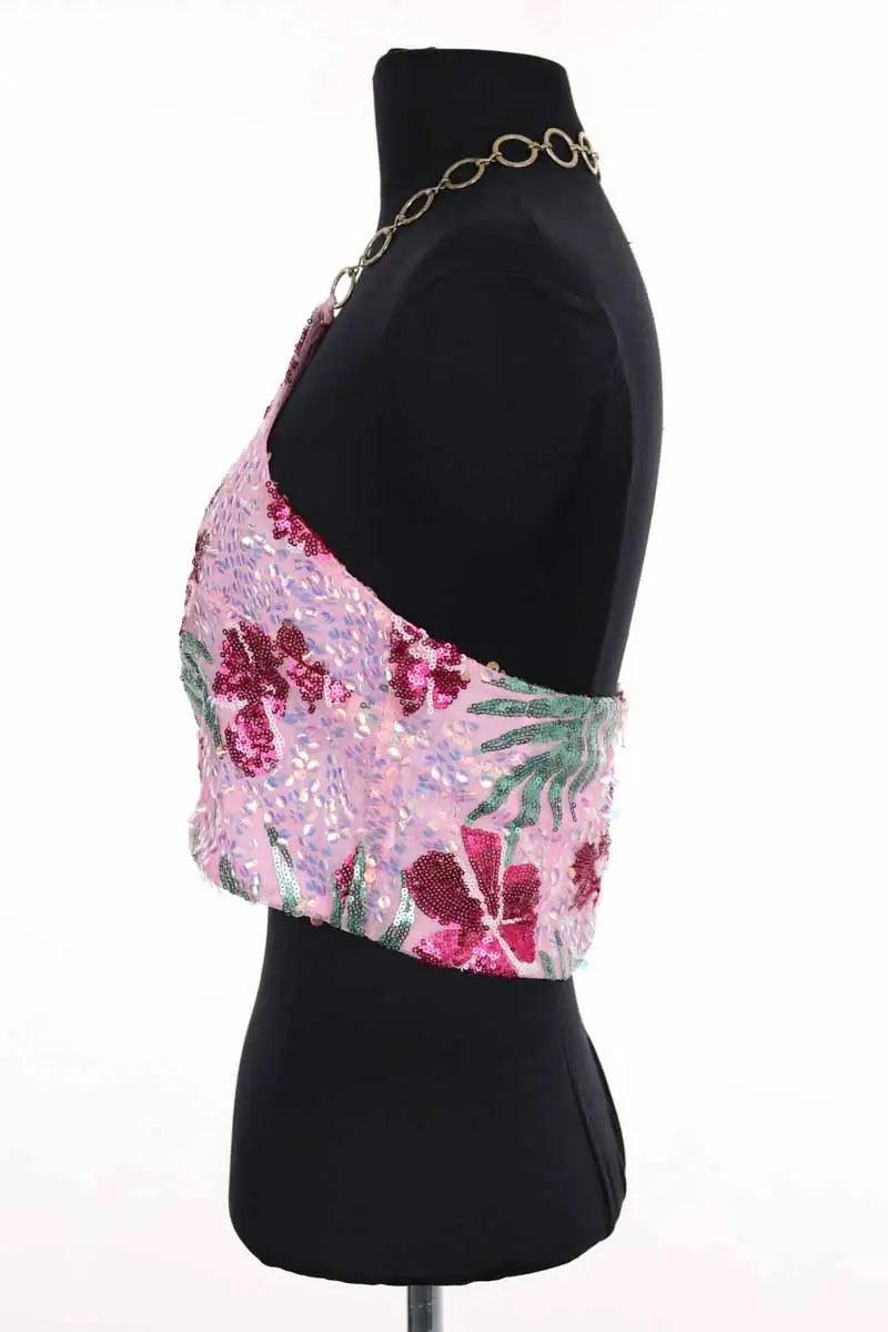 Top sans manche Maje Rose en Paillettes