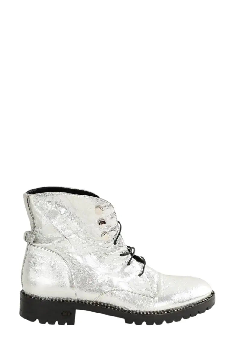 Boots à lacets Dior Argent en Cuir, taille 37 - Seconde Main