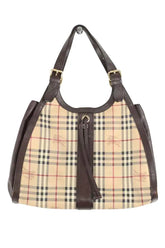 Cabas Burberry Burberry Haymarket check buckle drawstring tote Marron en Cuir - Seconde Main