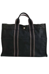 Cabas Hermès Herline Noir en Coton - Seconde Main
