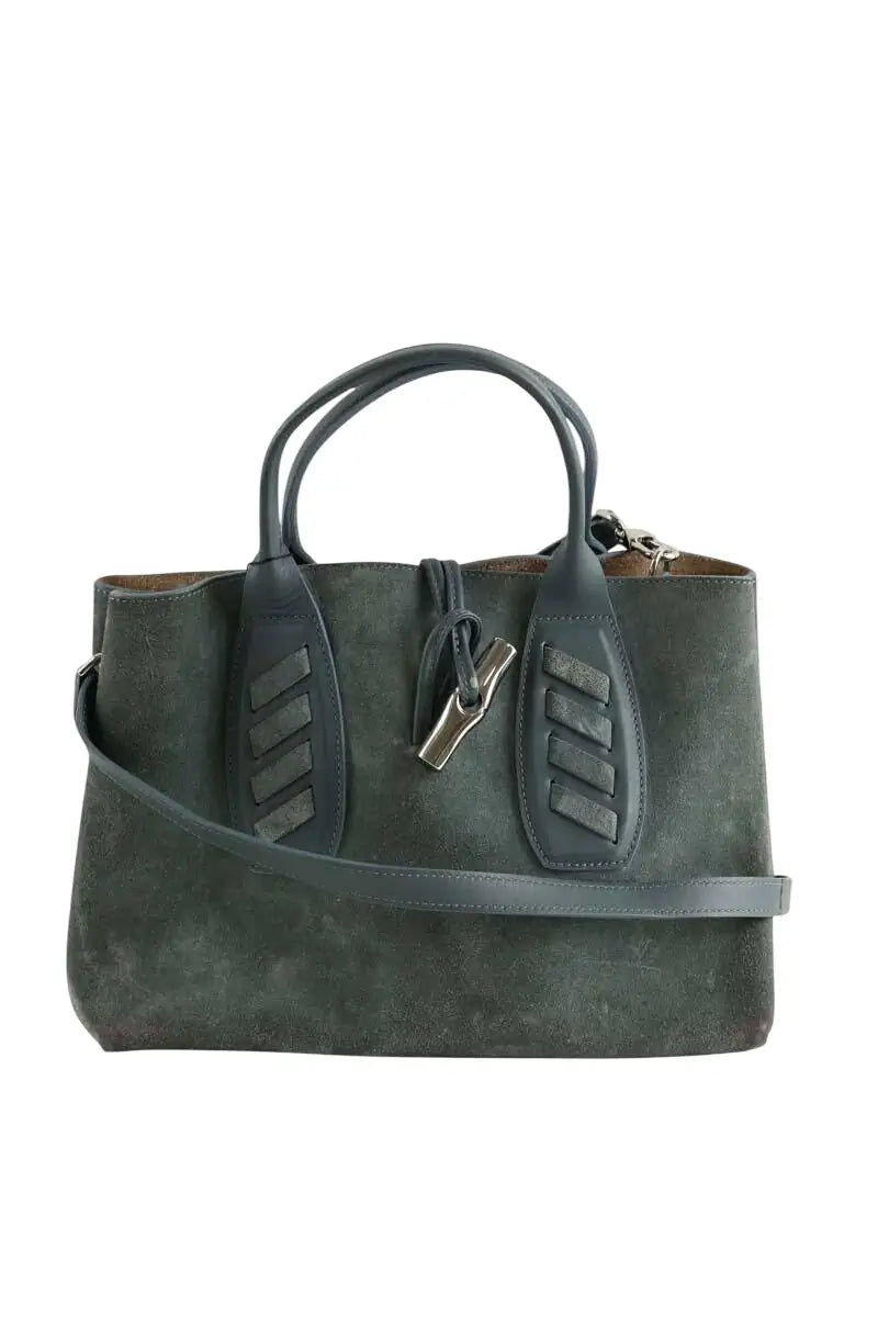 Cabas Longchamp Roseau Vert en Daim - Seconde Main