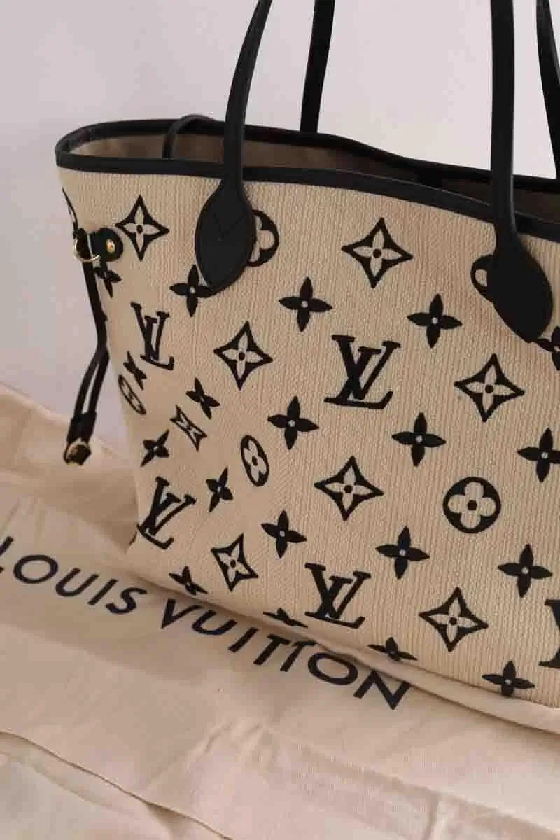 Cabas Louis Vuitton Neverfull MM Beige en Cuir