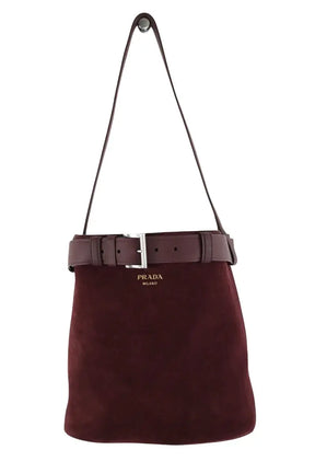 Cabas Prada Buckle Bordeaux en Daim - Seconde Main