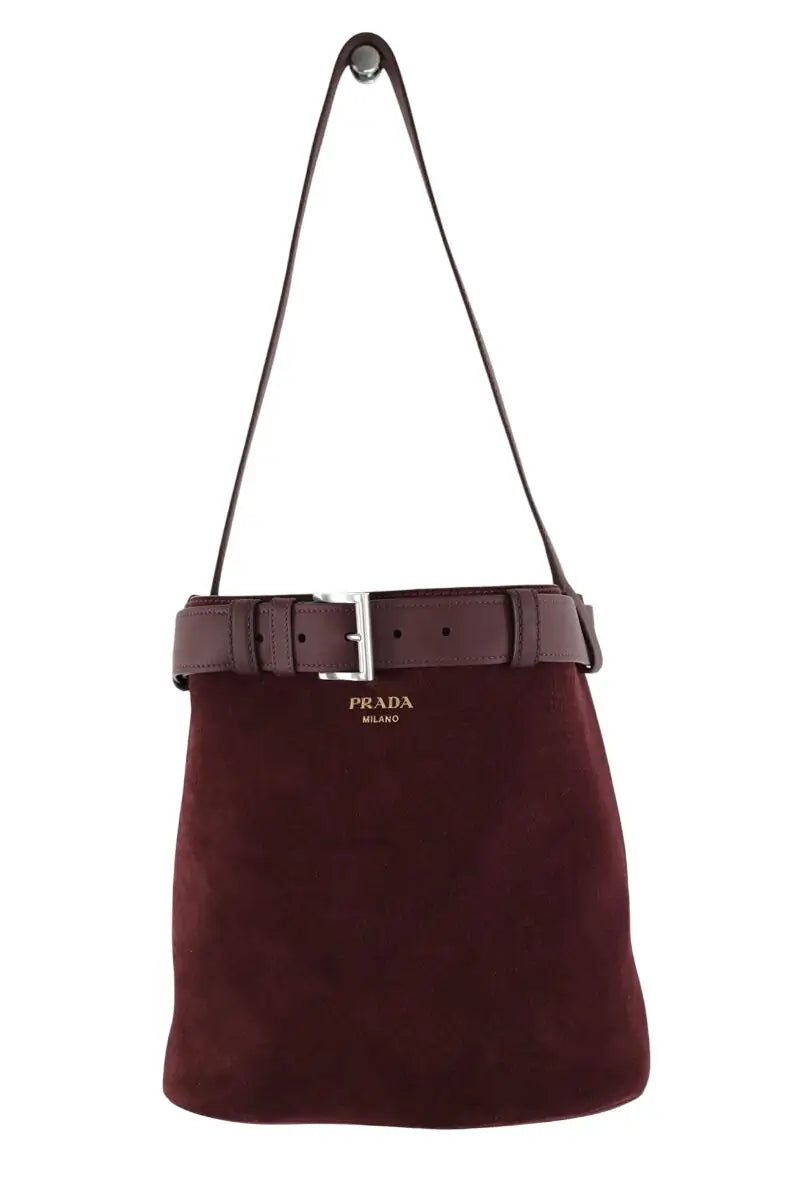 Cabas Prada Buckle Bordeaux en Daim - Seconde Main