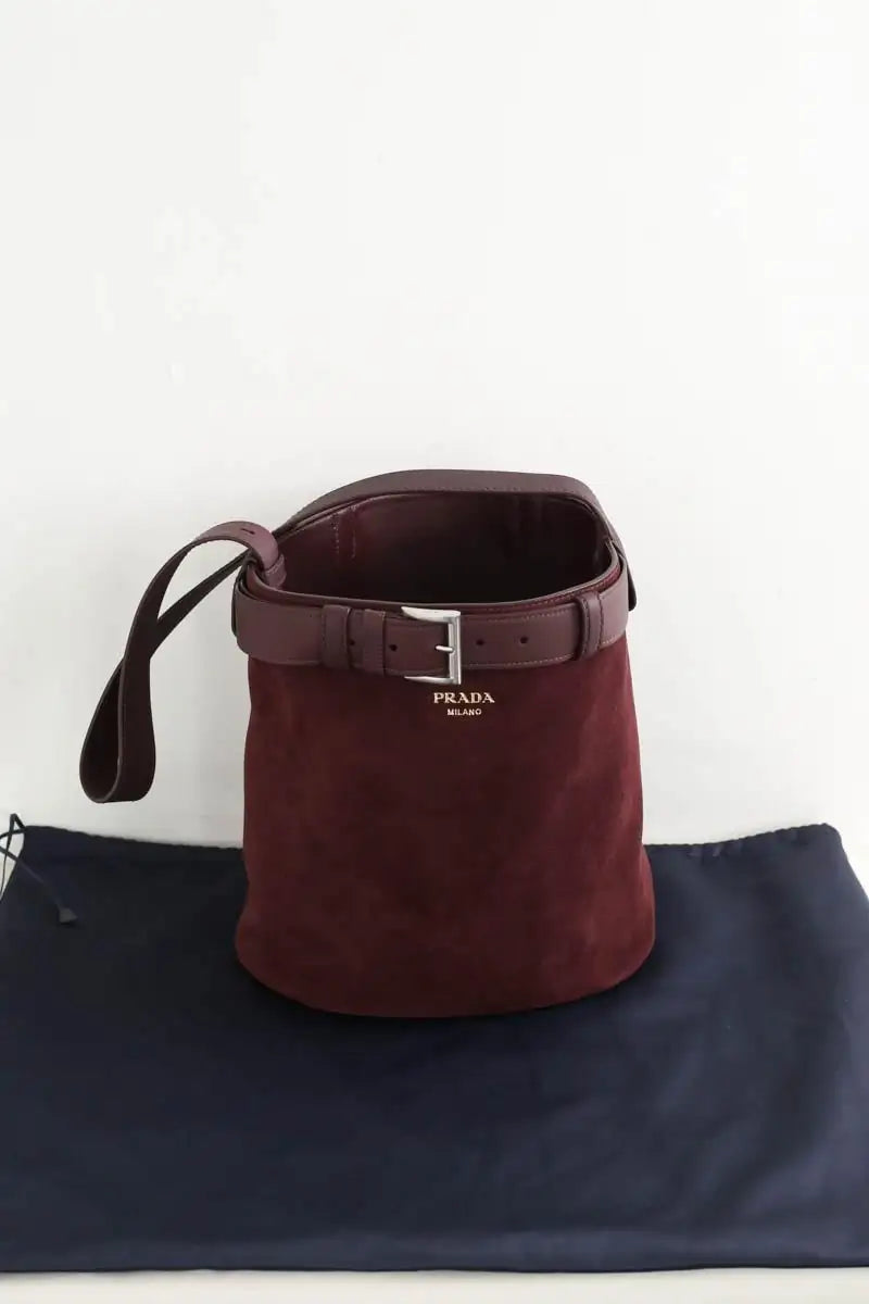 Cabas Prada Buckle Bordeaux en Daim