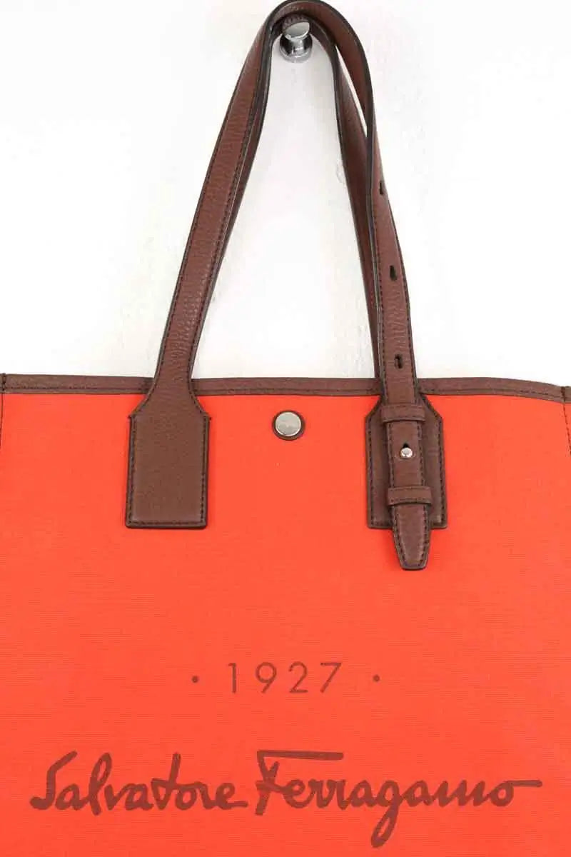 Cabas Salvatore Ferragamo Canvas Tote Bag Orange en Tissu