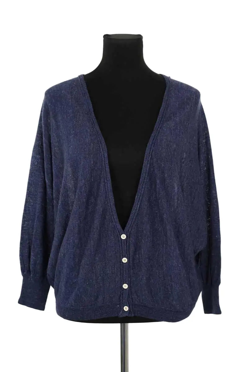 Cardigan American Vintage Bleu en Lin, taille S - Seconde Main