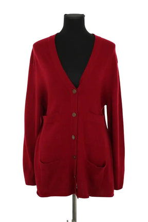 Cardigan Chanel Rouge en Cachemire, taille XL - Seconde Main