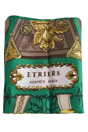 Carré Hermès ETRIERS Vert en Soie - Seconde Main
