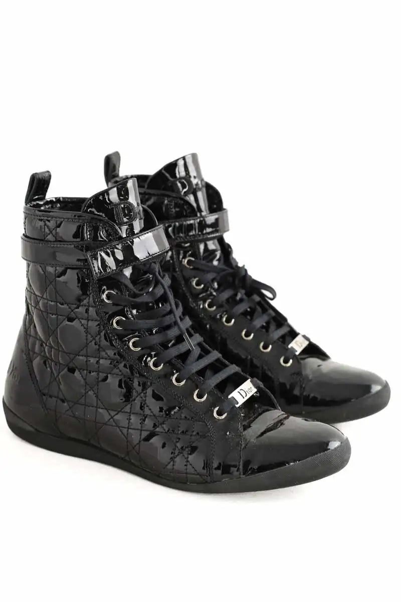 Chaussures à lacets Dior Cannage basket haute Noir en Cuir verni