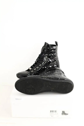 Chaussures à lacets Dior Cannage basket haute Noir en Cuir verni