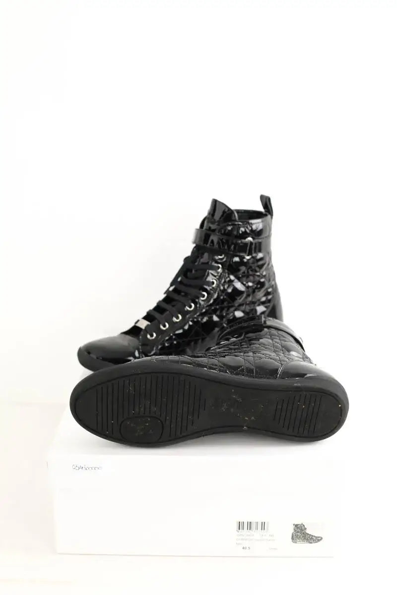 Chaussures à lacets Dior Cannage basket haute Noir en Cuir verni