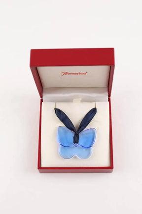 Collier Baccarat Papillon Porte- Bonheur Bleu en Cristal