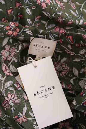 Combishort Sézane Soho fleurs indiennes Kaki en Lin