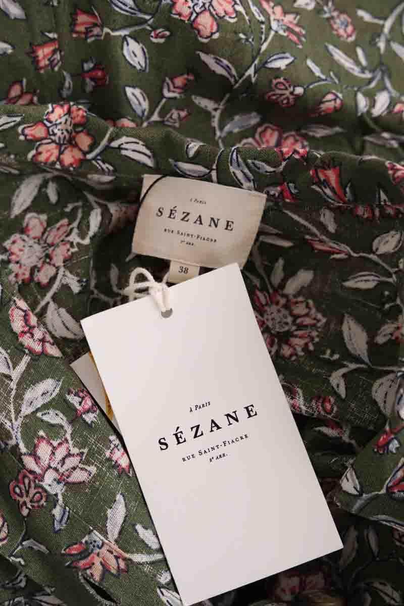 Combishort Sézane Soho fleurs indiennes Kaki en Lin