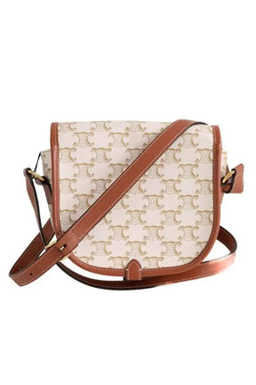 Sac à bandoulière Celine Folco toile triomphe Ecru en Cuir
