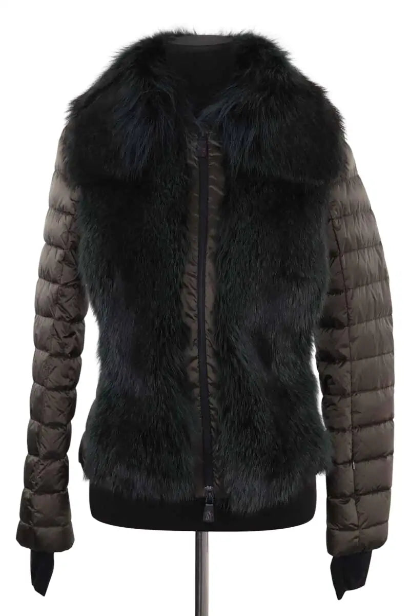 Doudoune Moncler Vert en Fourrure, taille S - Seconde Main