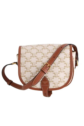 Sac à bandoulière Celine Folco toile triomphe Ecru en Cuir - Seconde Main