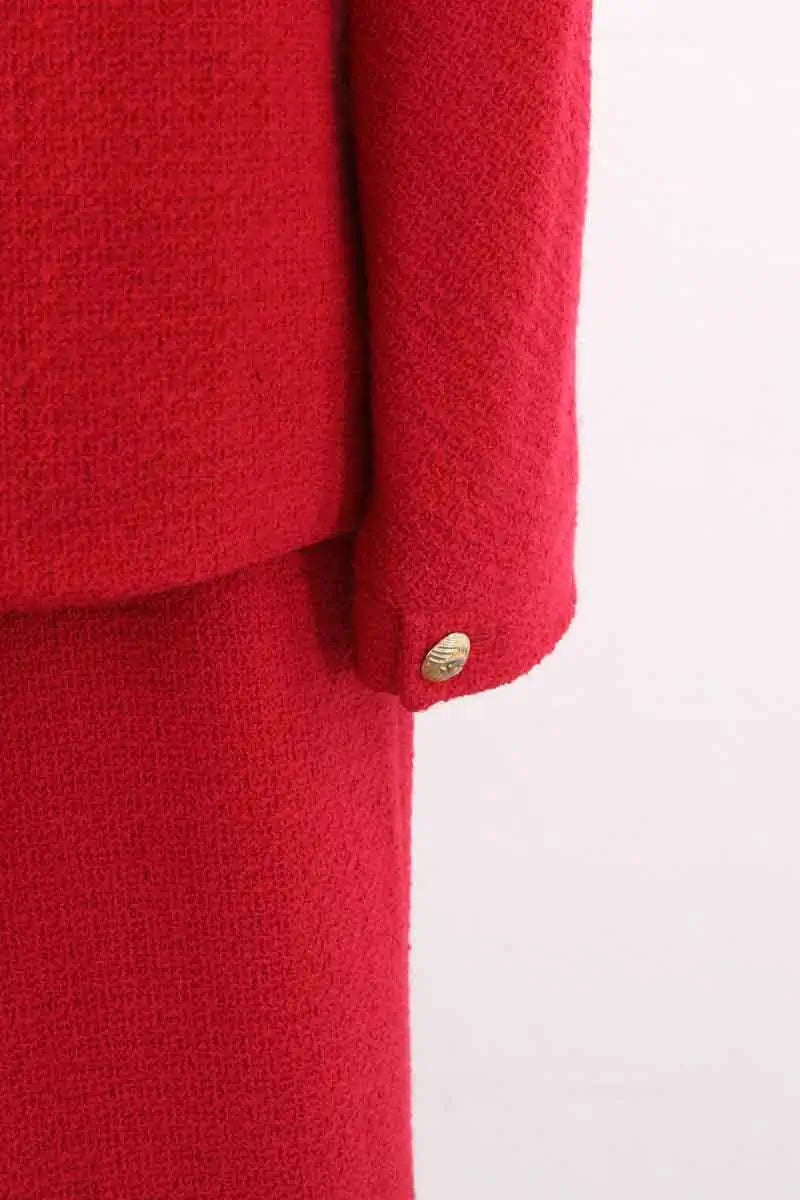 Ensemble veste et jupe Chanel Rouge en Tweed