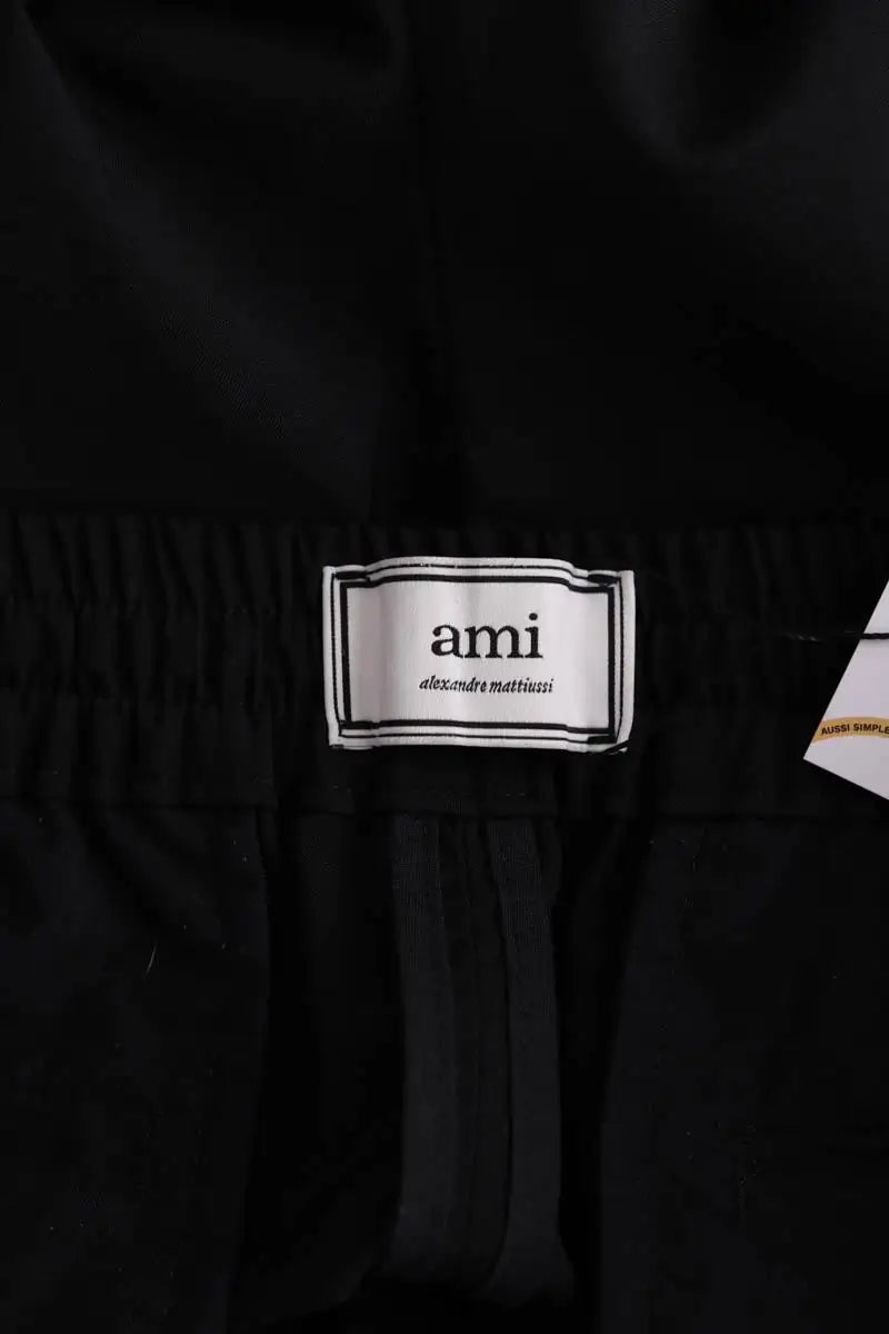 Pantalon droit Ami Noir en Laine